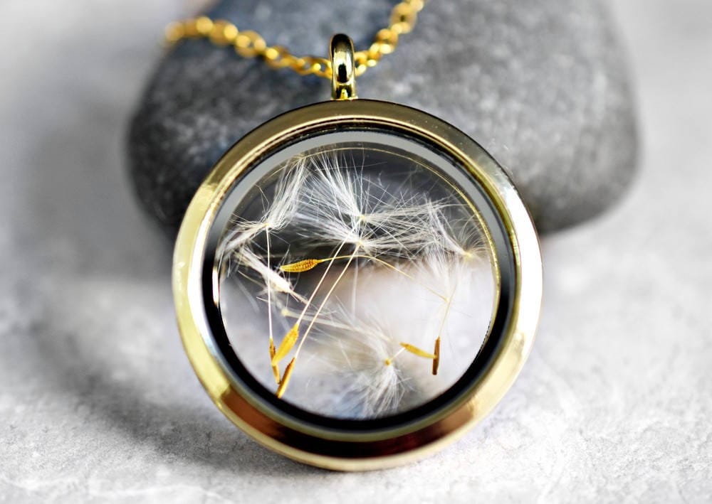 Pustflumen Seeds Glass Medallion Chain - Gold Gilded Terrarium…