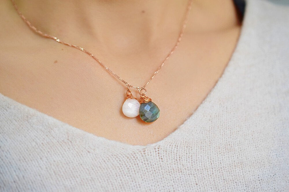 Labradorite Moonstone Necklace - 925 Sterling Rose Gold Gold Plated…