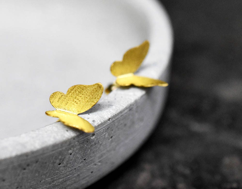 Mini Butterflies Stud Earrings - Minimalist 925 Sterling Gold Gilded…