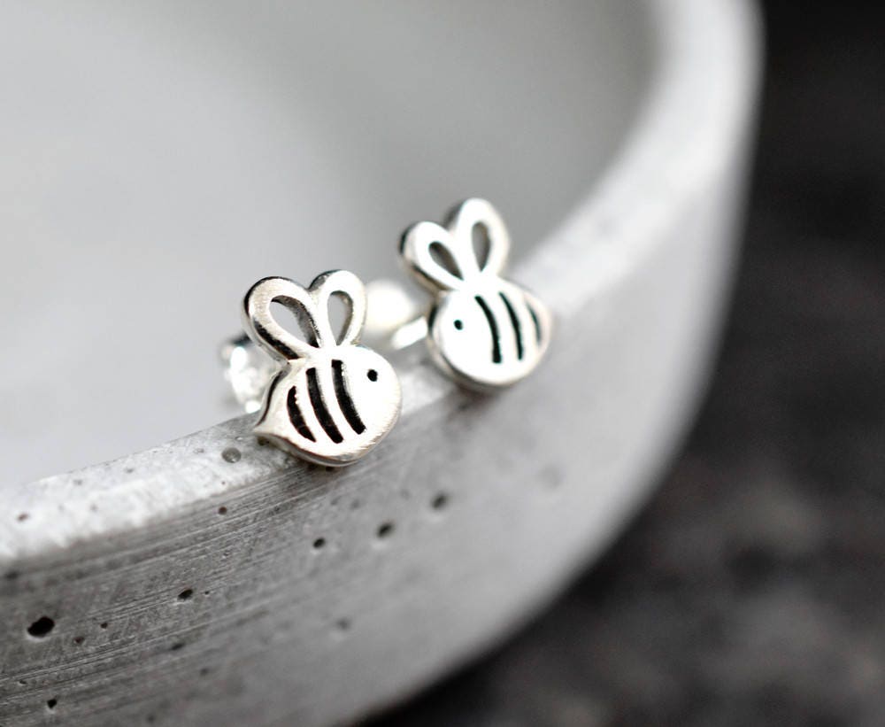 Bee Mini Stud Earrings - 925 Sterling Silver Earrings - Stamina…