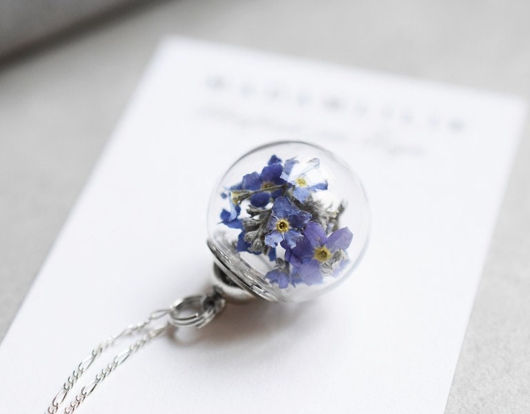 Forget-me-not flowers 925 sterling silver necklace - terrarium…
