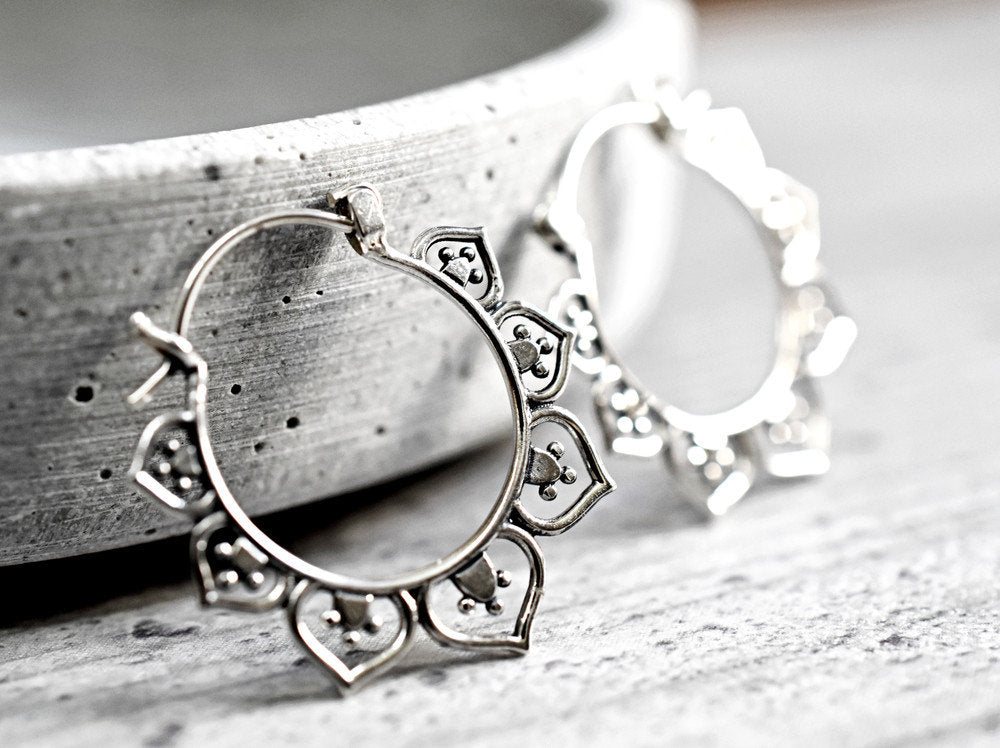 KARMA Oriental Hoop Earrings - 925 Sterling Silver Earrings - OHR925-84