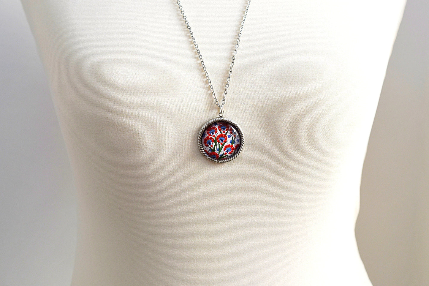 Turkish Tile Pendant Chain - Bronze Vintage Oriental Tile Playful Chain