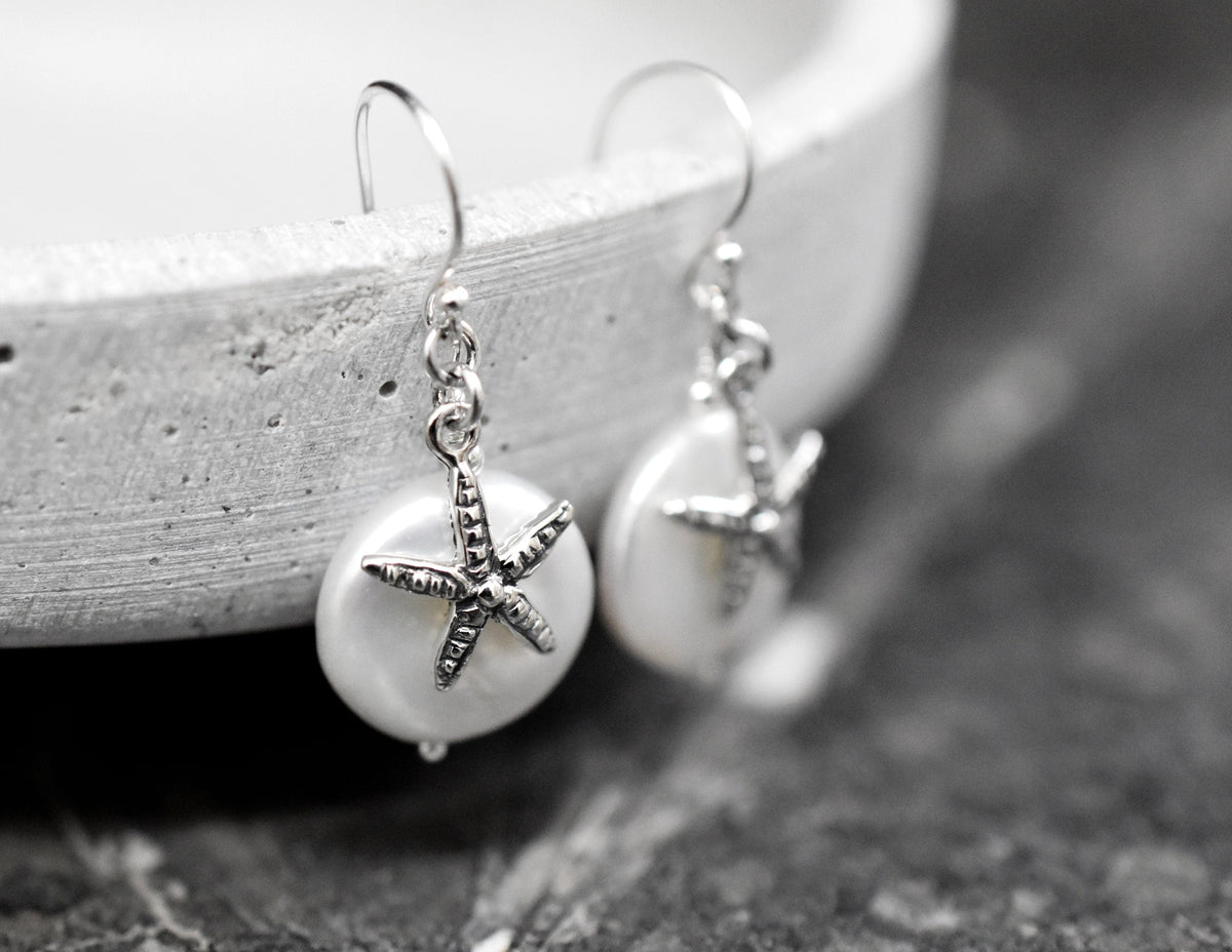 Starfish Mother-of-Pearl Earrings - 925 Sterling Silver - Natural Jewelry - OHR925-63