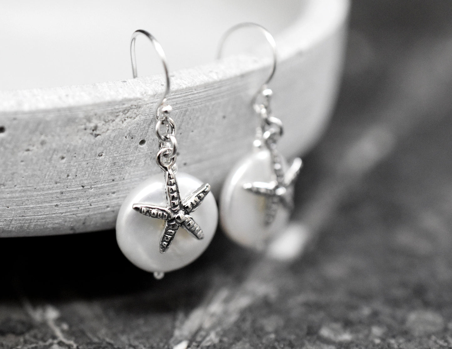 Starfish mother of pearl earrings - petite silver luxury minimalist…