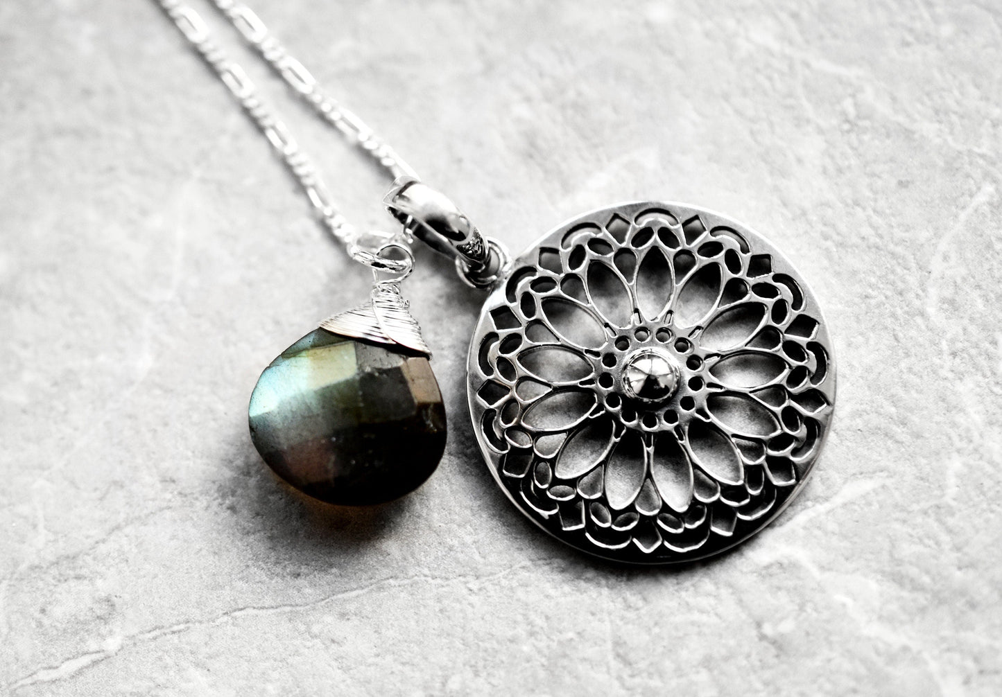 Labradorite Gemstone Mandala Jewelry Set - 925 Sterling Silver…