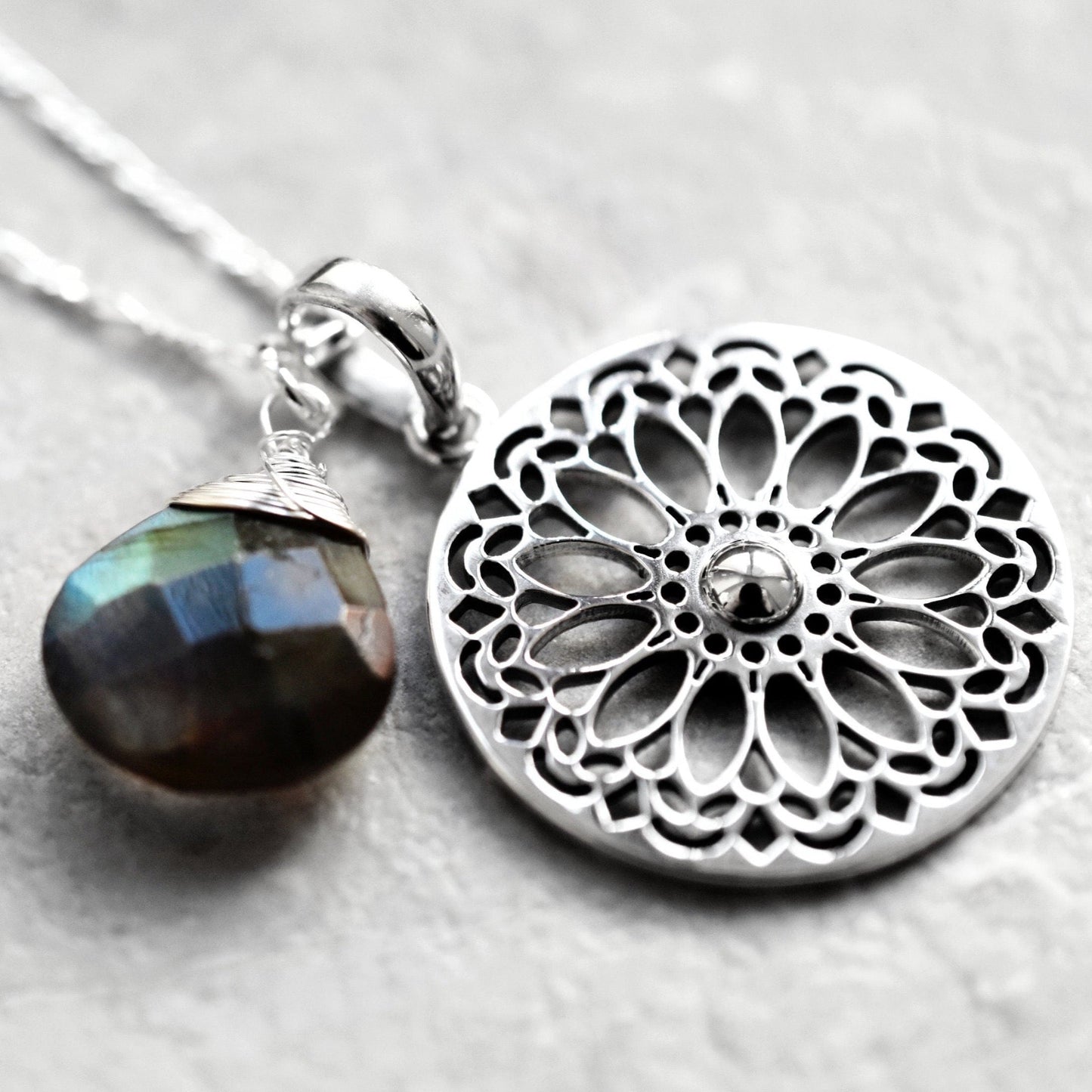Labradorite Gemstone Mandala Jewelry Set - 925 Sterling Silver…