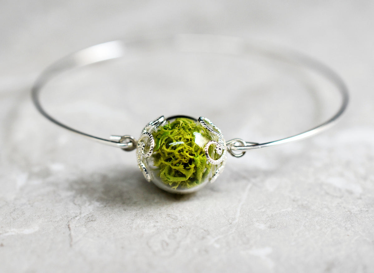 Genuine Green Moss Bangle - Minimalist Nature Jewelry - RETARM-28