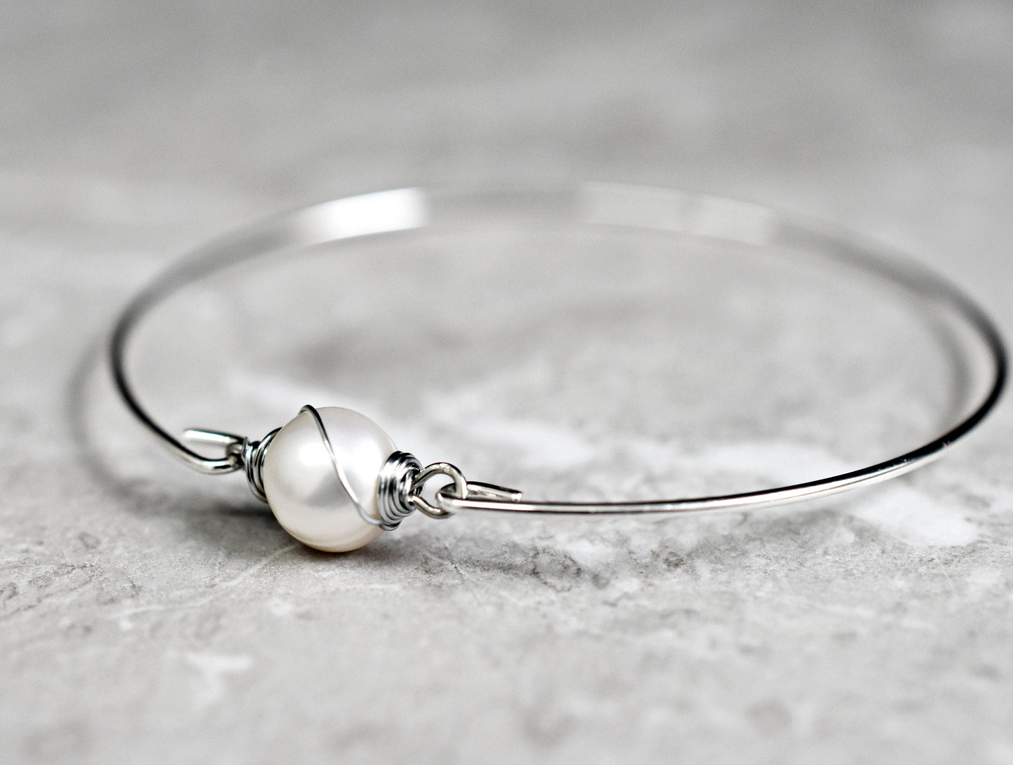 Sweet water pearl bangle - silvered natural pearl wire maritim…