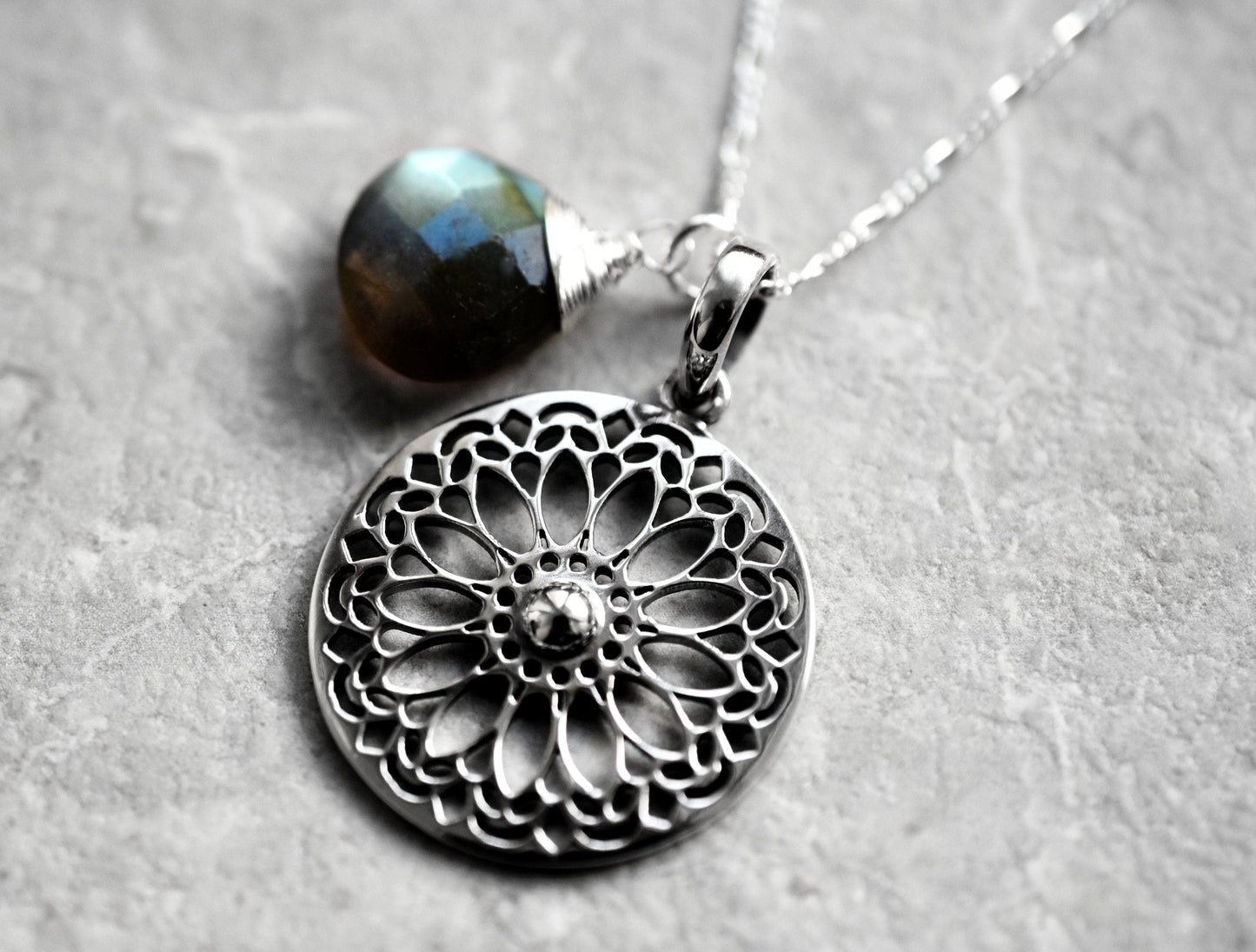 Labradorite Gemstone Mandala Jewelry Set - 925 Sterling Silver…