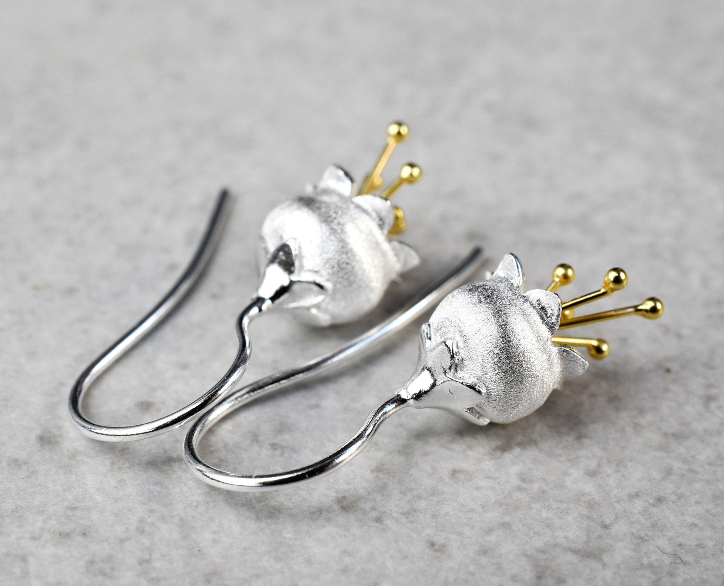 Bicolor Earrings - 925 Sterling Silver Maiglöckchen Botany Flower…