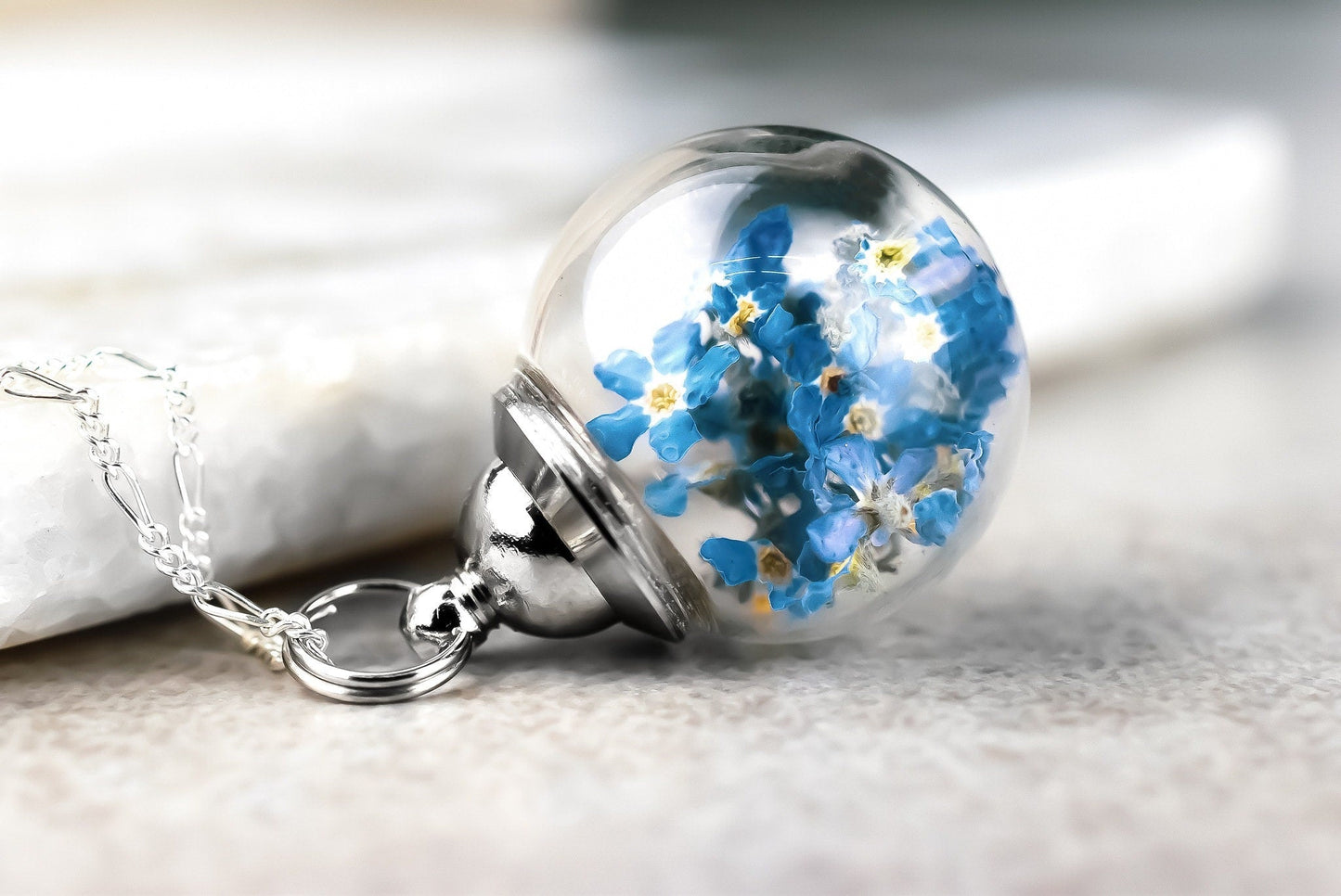 Forget-me-not flowers 925 sterling silver necklace - terrarium…