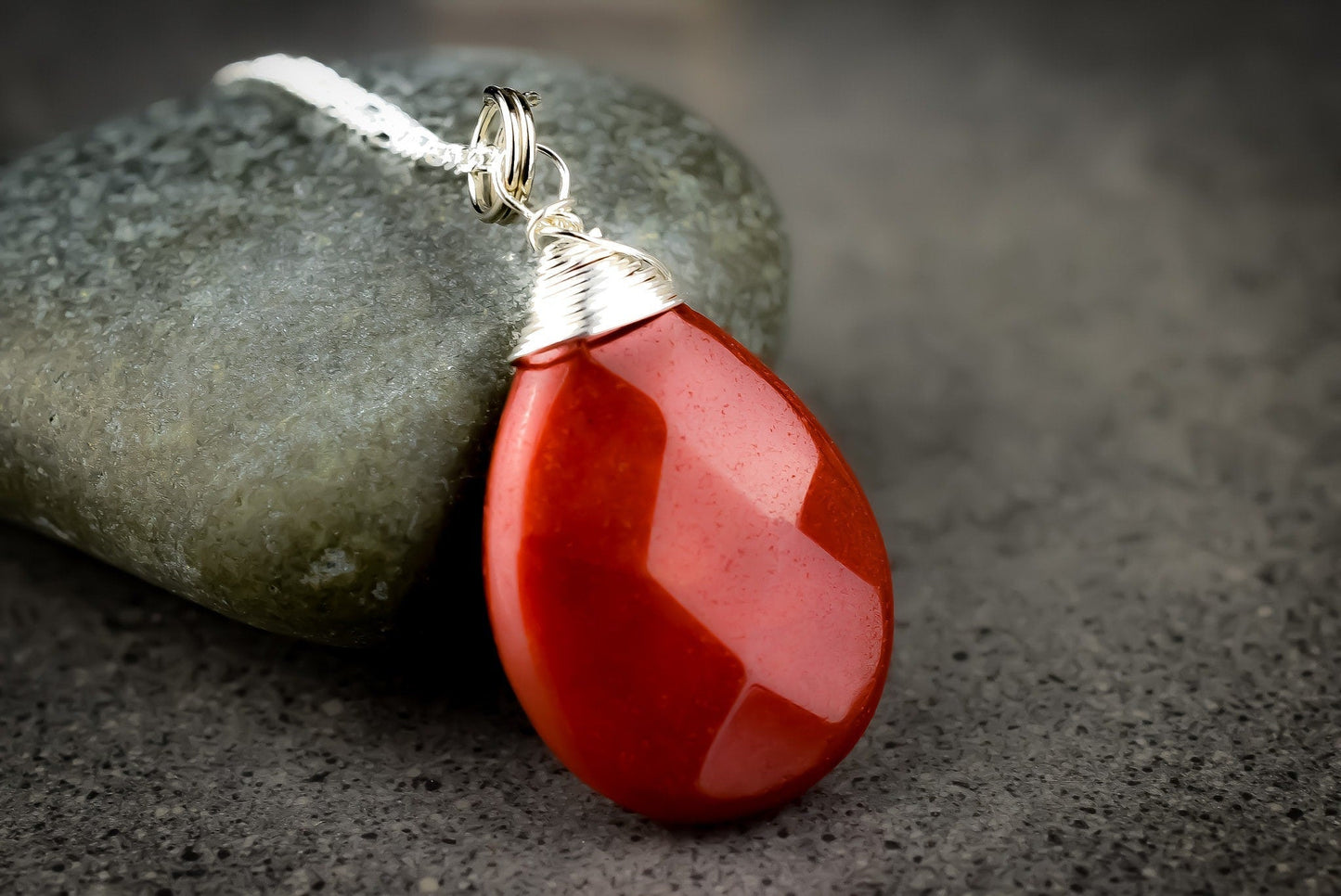 Jade Drop Silver Chain - 925 Sterling Pomegranate Crystal Red Gem…