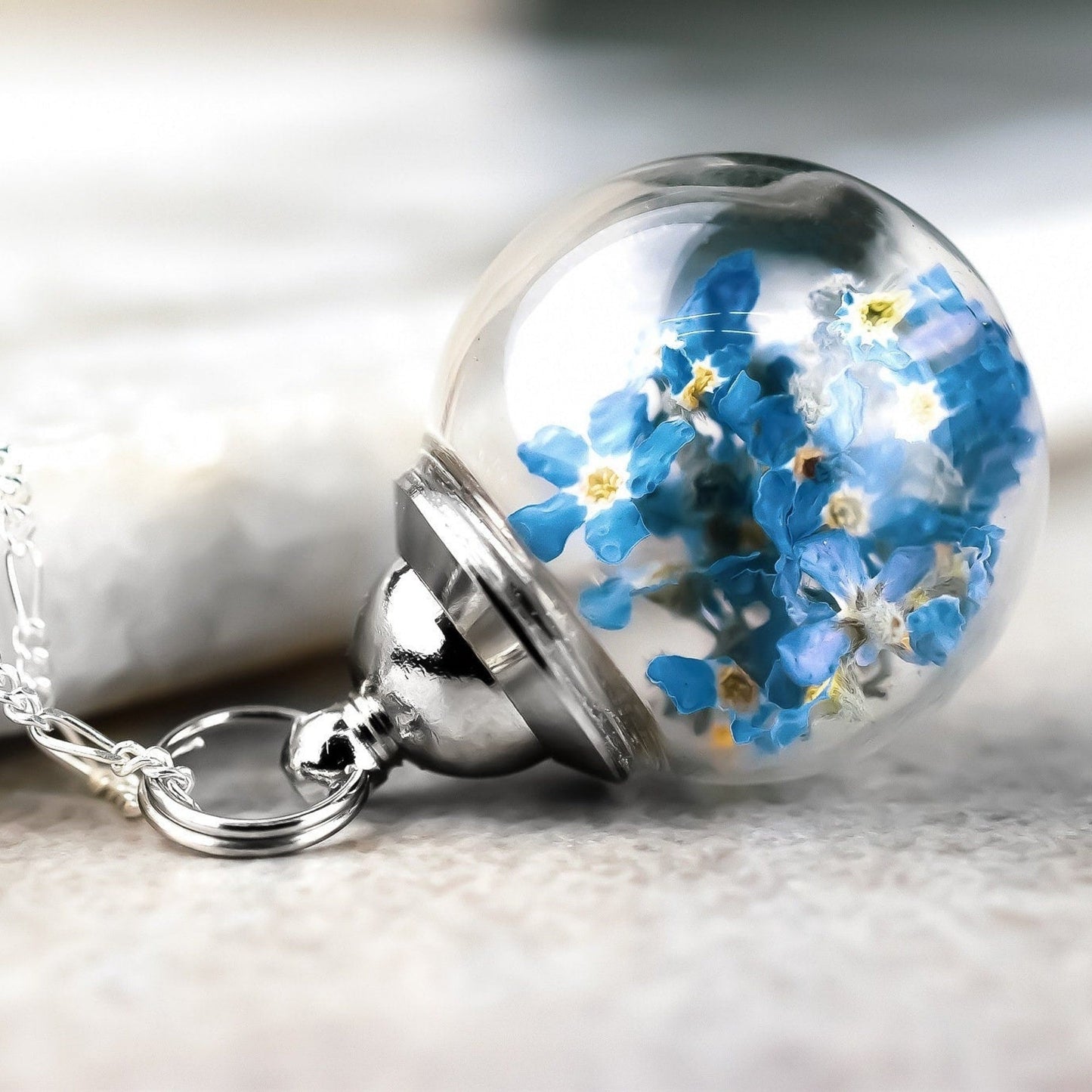 Forget-me-not flowers 925 sterling silver necklace - terrarium…