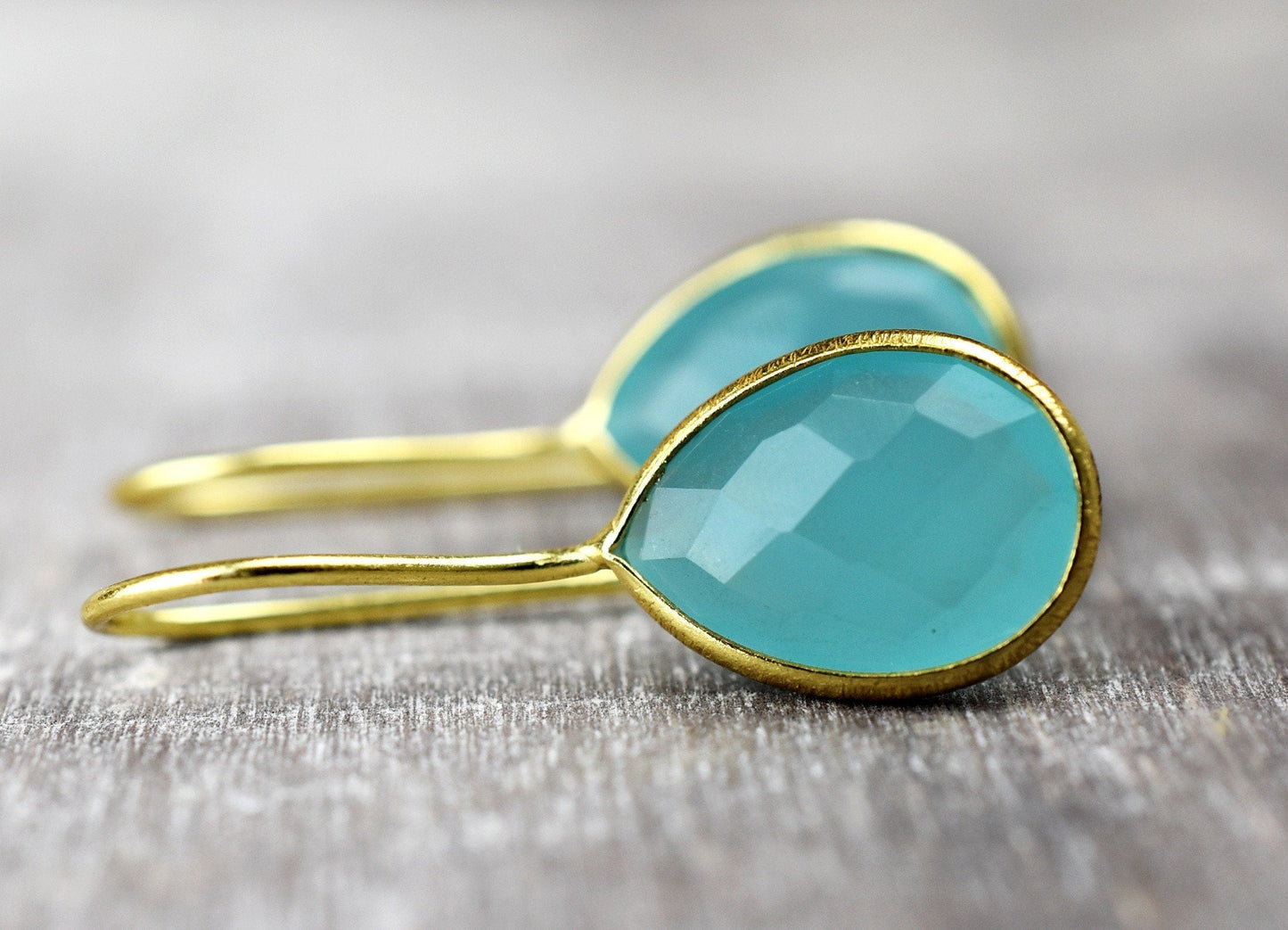Aquamarine Gold Earrings - 925 Sterling Gilded Luxurious Gem…
