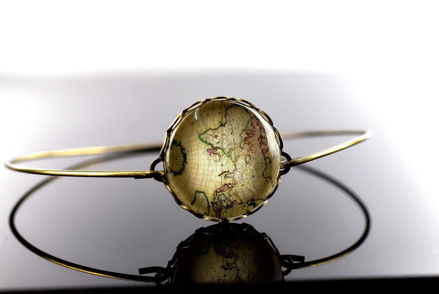 World Map Globetrotter Glass Cabochon Bangle Bronze Handmade…