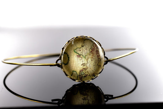 World Map Globetrotter Glass Cabochon Bangle Bronze Handmade…