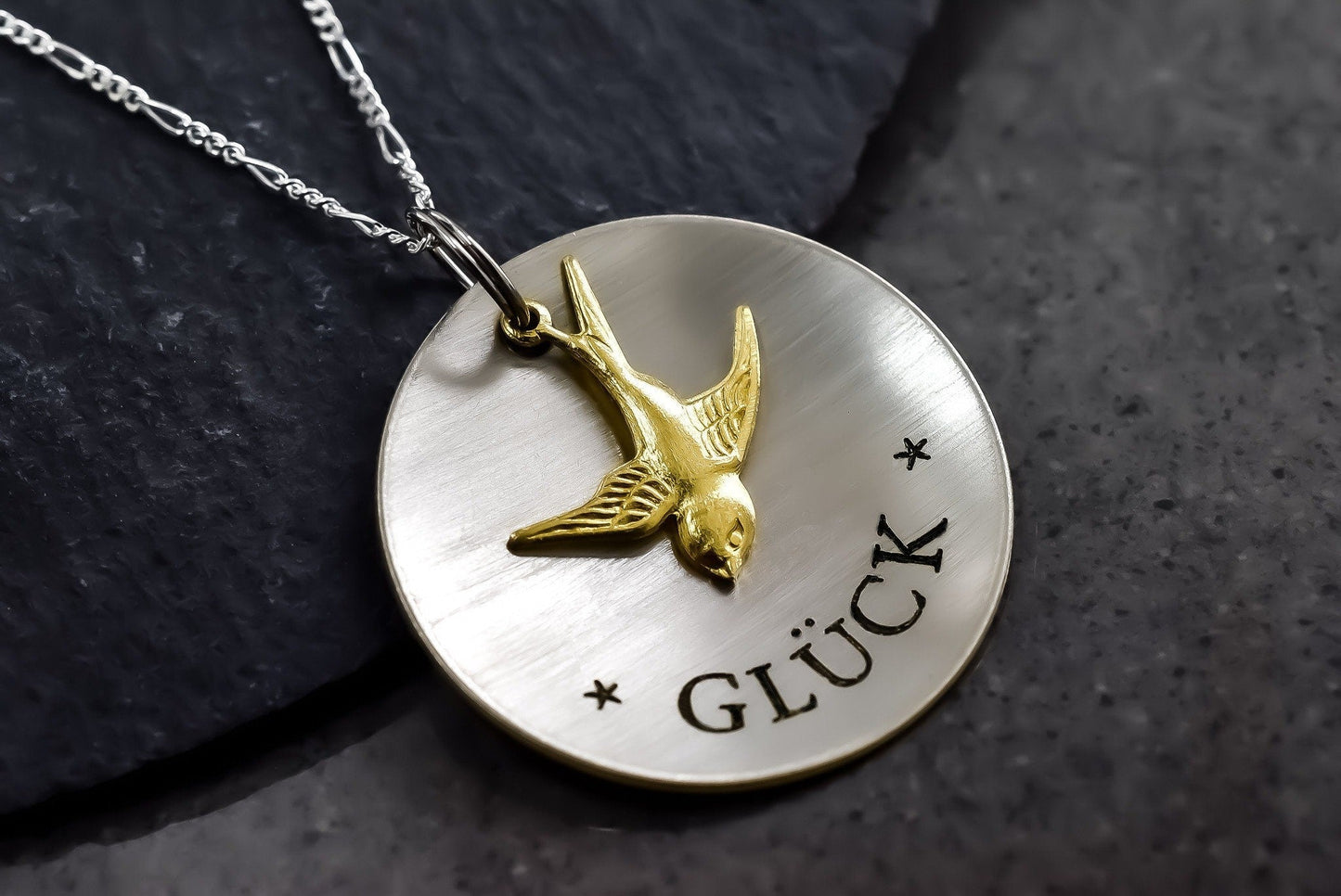 Lucky charm golden swallow engraving chain - 925 sterling silver…