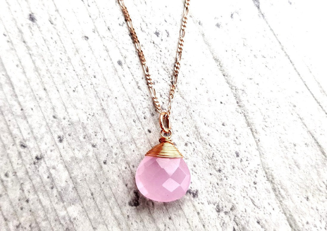 Rose Quartz Drop Chain 925 Sterling Rosegold Gold Plated Pink Gem…