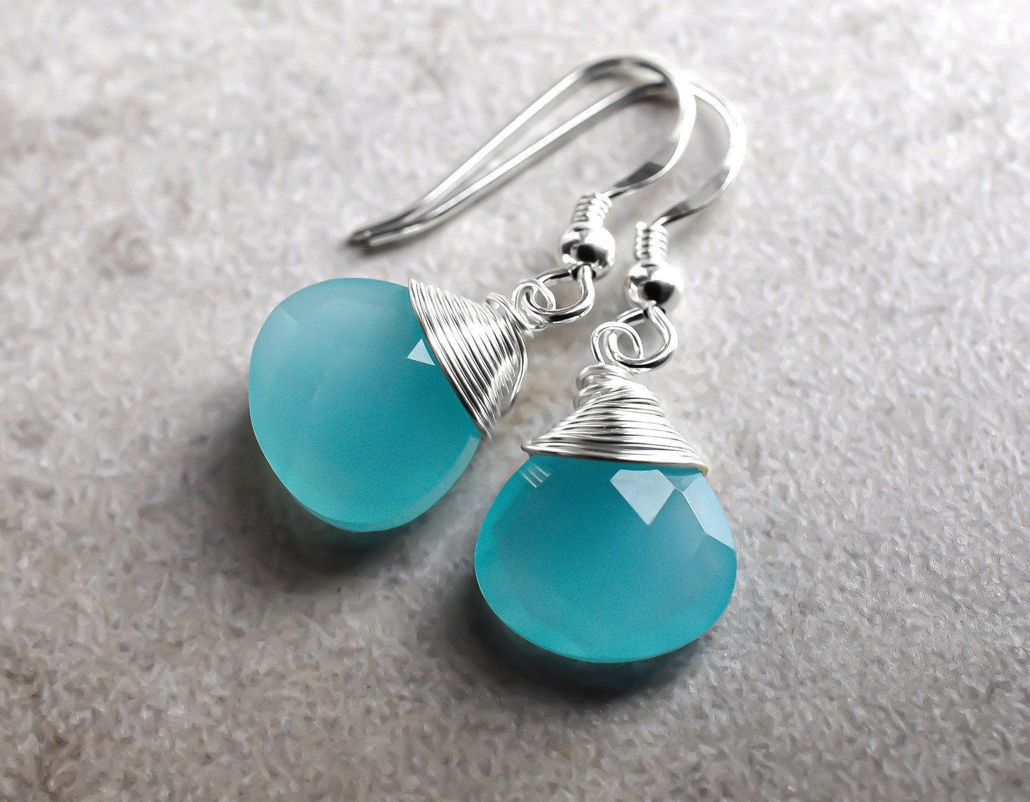 Chalcedon Drop Silver Earrings 925 Sterling Silver Blue Crystal Gem…