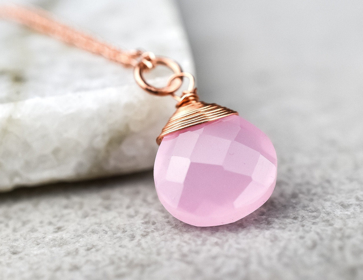Rose Quartz Drop Chain 925 Sterling Rosegold Gold Plated Pink Gem…