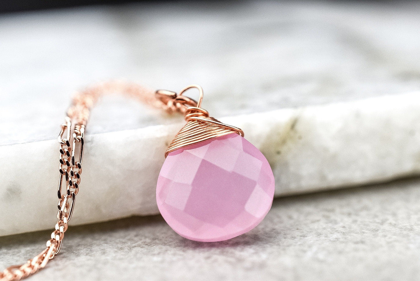 Rose Quartz Drop Chain 925 Sterling Rosegold Gold Plated Pink Gem…