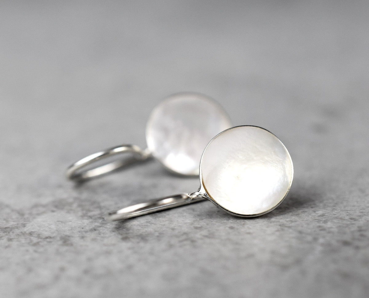 Customizable 925 Sterling Silver Mother-of-Pearl Earrings with Engraving - Minimalist Jewelry in White - OHR925-57