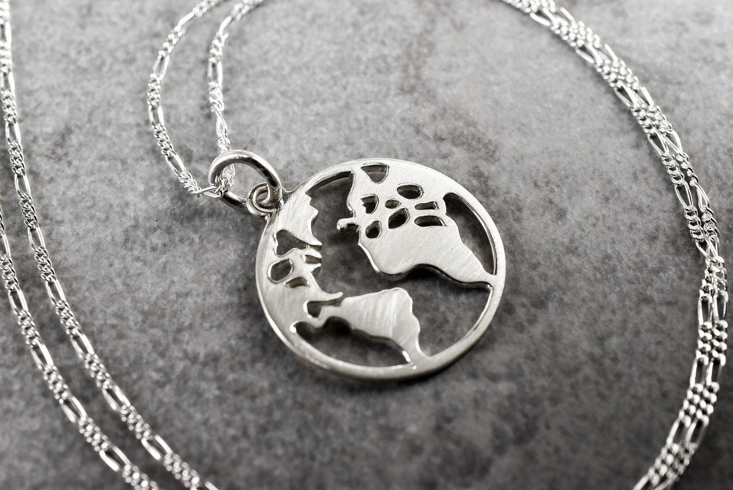 World Map Silhouette Pendant - 925 Sterling Silver Globetrotter…