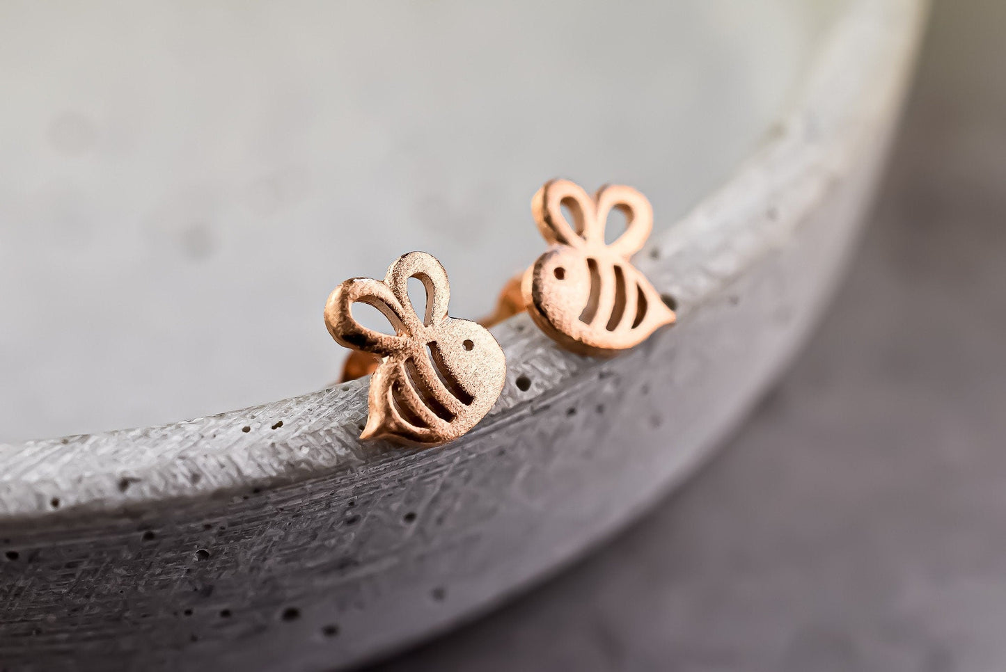 Bee Mini Stud Earrings - 925 Sterling Rosegold Gold Plated Earrings — 40