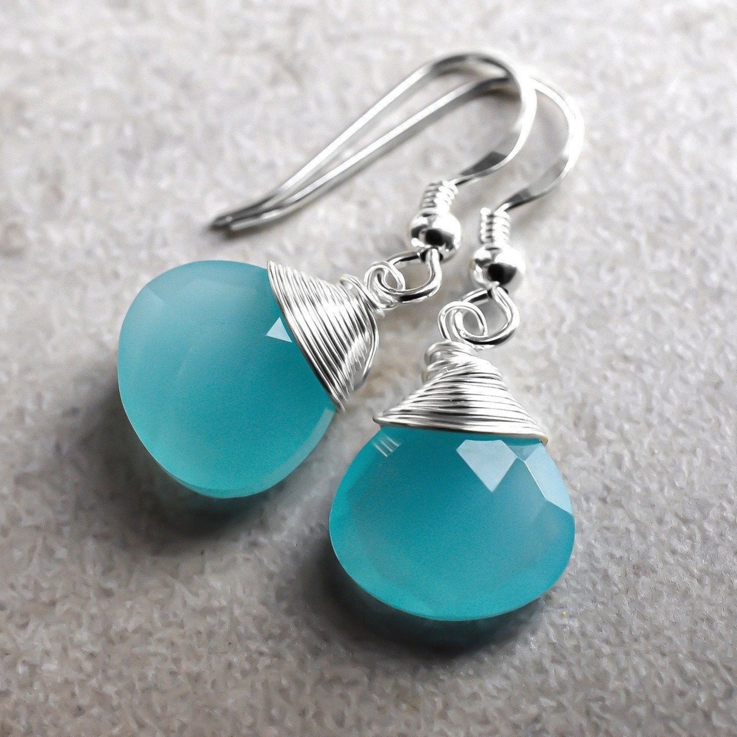 Chalcedon Drop Silver Earrings 925 Sterling Silver Blue Crystal Gem…