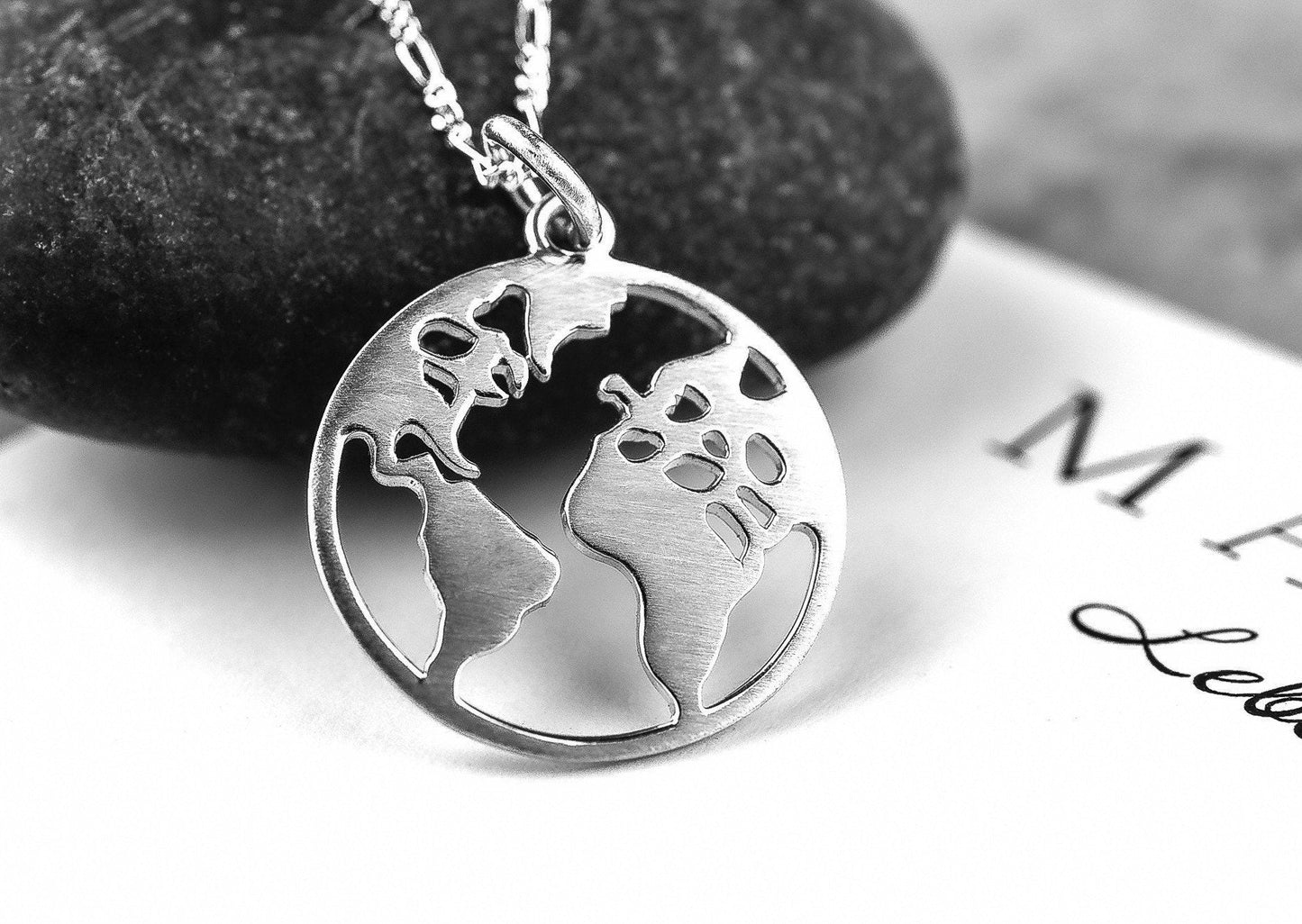 World Map Silhouette Pendant - 925 Sterling Silver Globetrotter…
