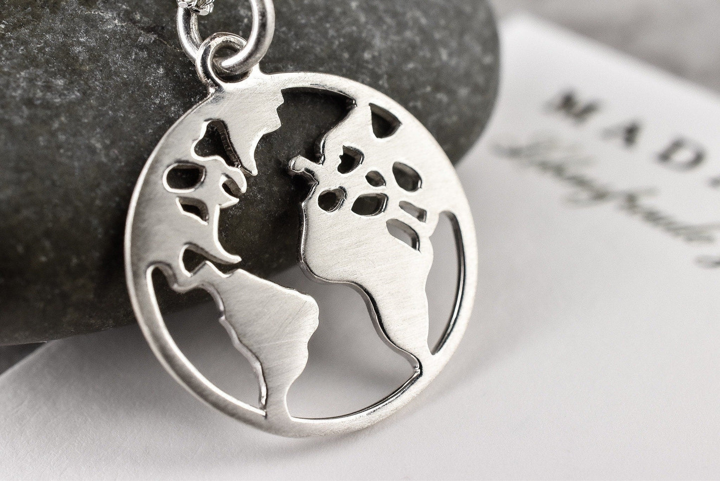 World Map Silhouette Pendant - 925 Sterling Silver Globetrotter…