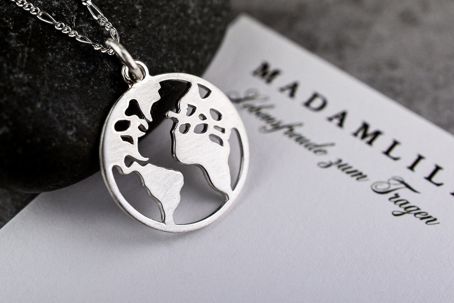 World Map Silhouette Pendant - 925 Sterling Silver Globetrotter…