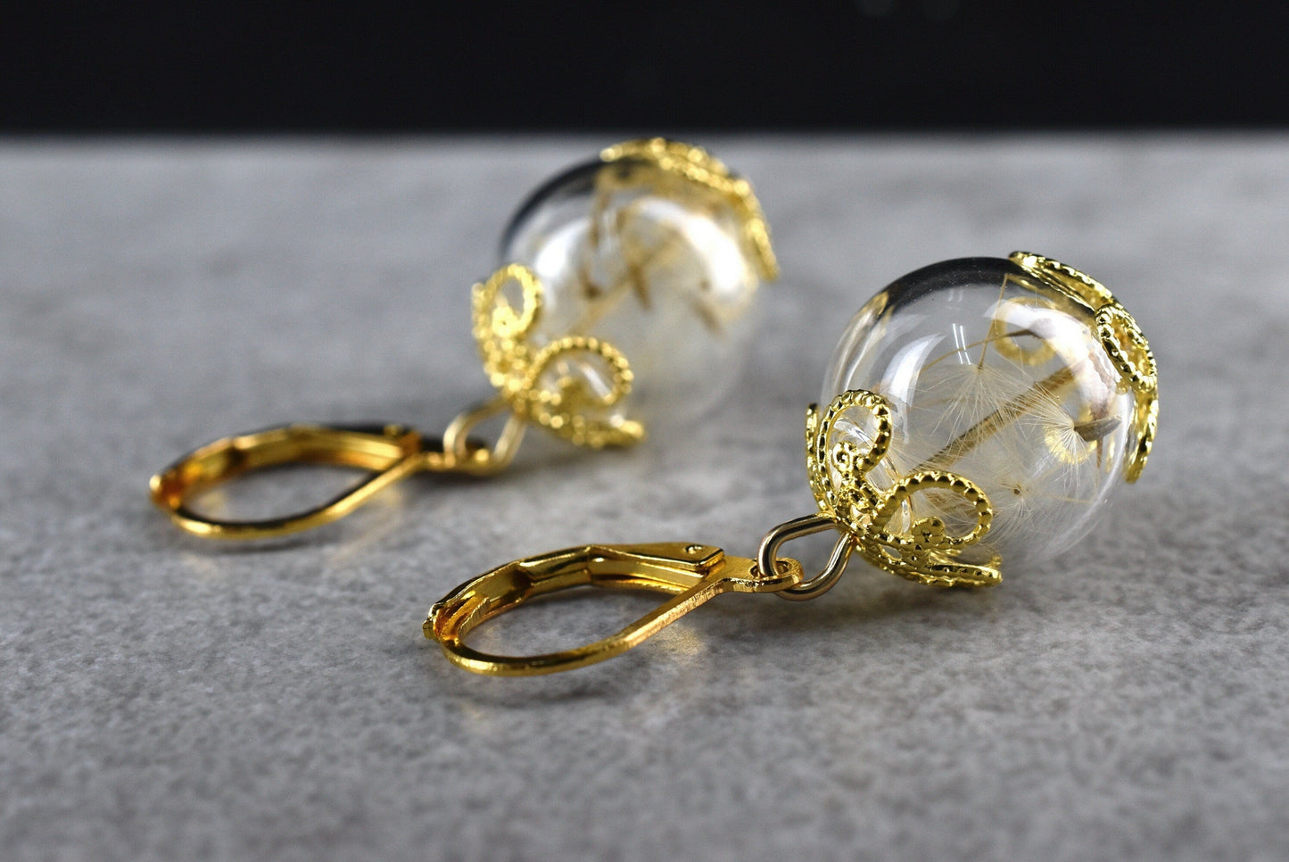 Real Dandelion Earrings - Golden Earrings with Dandelion Seeds — 71