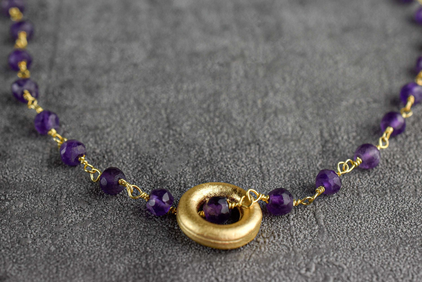 Amethyst Gold Circle Chain - Gold Plated Purple Violet Crystal Gem…