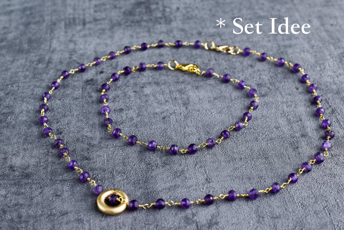 Amethyst Gold Circle Chain - Gold Plated Purple Violet Crystal Gem…