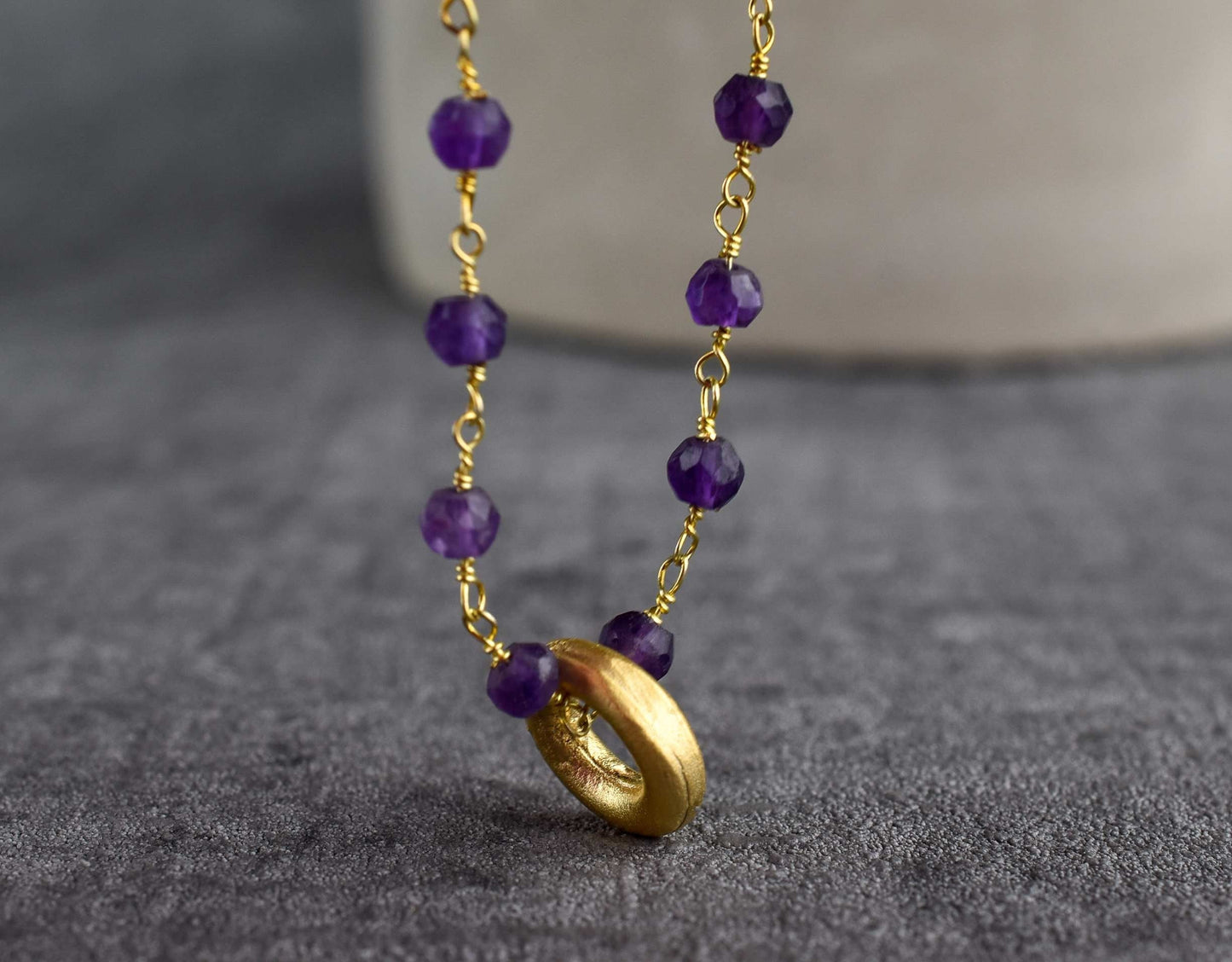 Amethyst Gold Circle Chain - Gold Plated Purple Violet Crystal Gem…