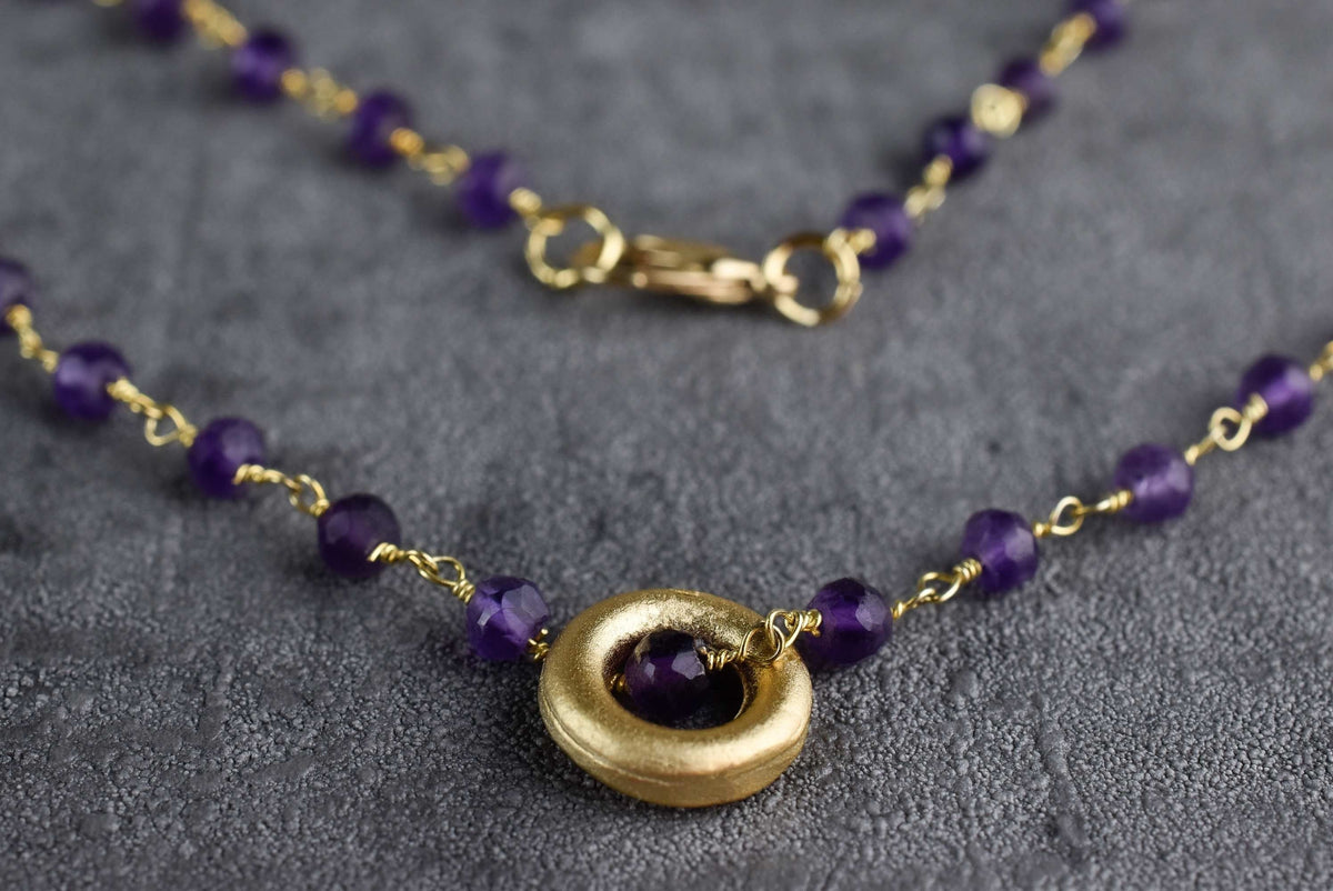 Amethyst Gold Gemstone Necklace -  VIK-01