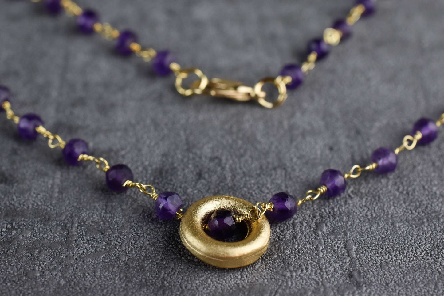 Amethyst Gold Circle Chain - Gold Plated Purple Violet Crystal Gem…