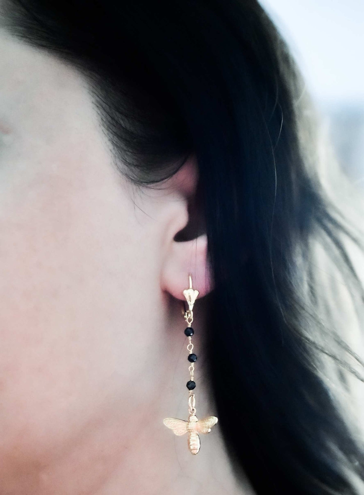 Golden Bees Earrings - Gem School Black Onyx Summer Jewelry — 66