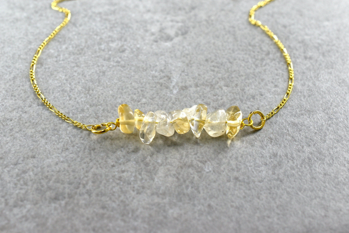 Citrine Gold Necklace - 925 Sterling Gold-plated Minimalist Gemstone Jewelry - K925-149