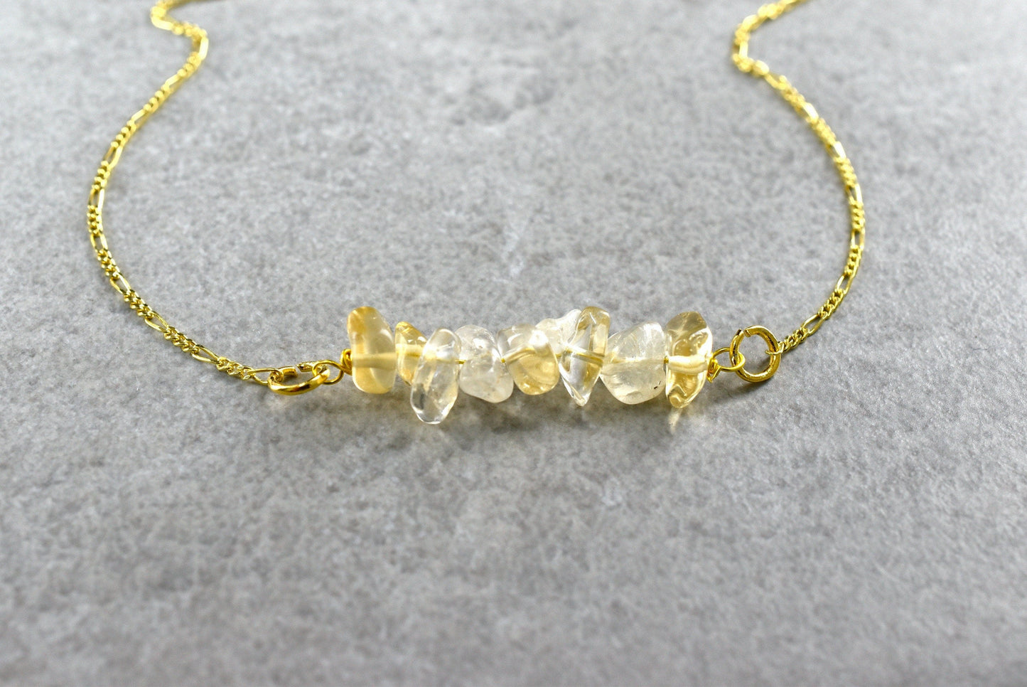 Citrine Gold Chain - 925 Sterling Gold Plated Minimalist Gemstone…