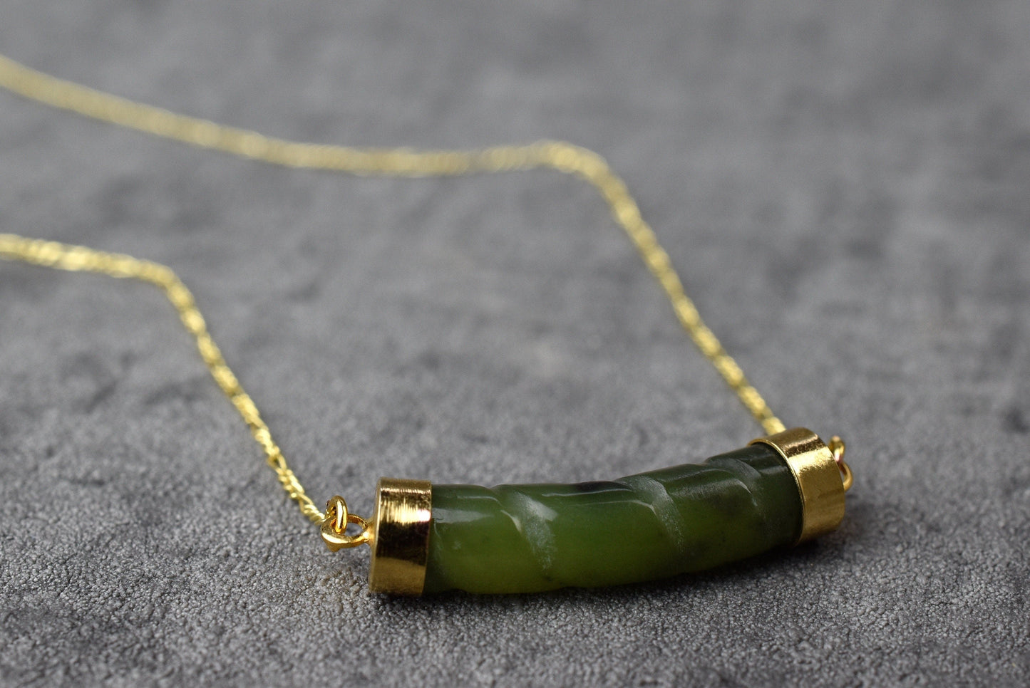 Jade Stab Gold Chain - 925 Sterling Gold Plated Crystal Green Gem…