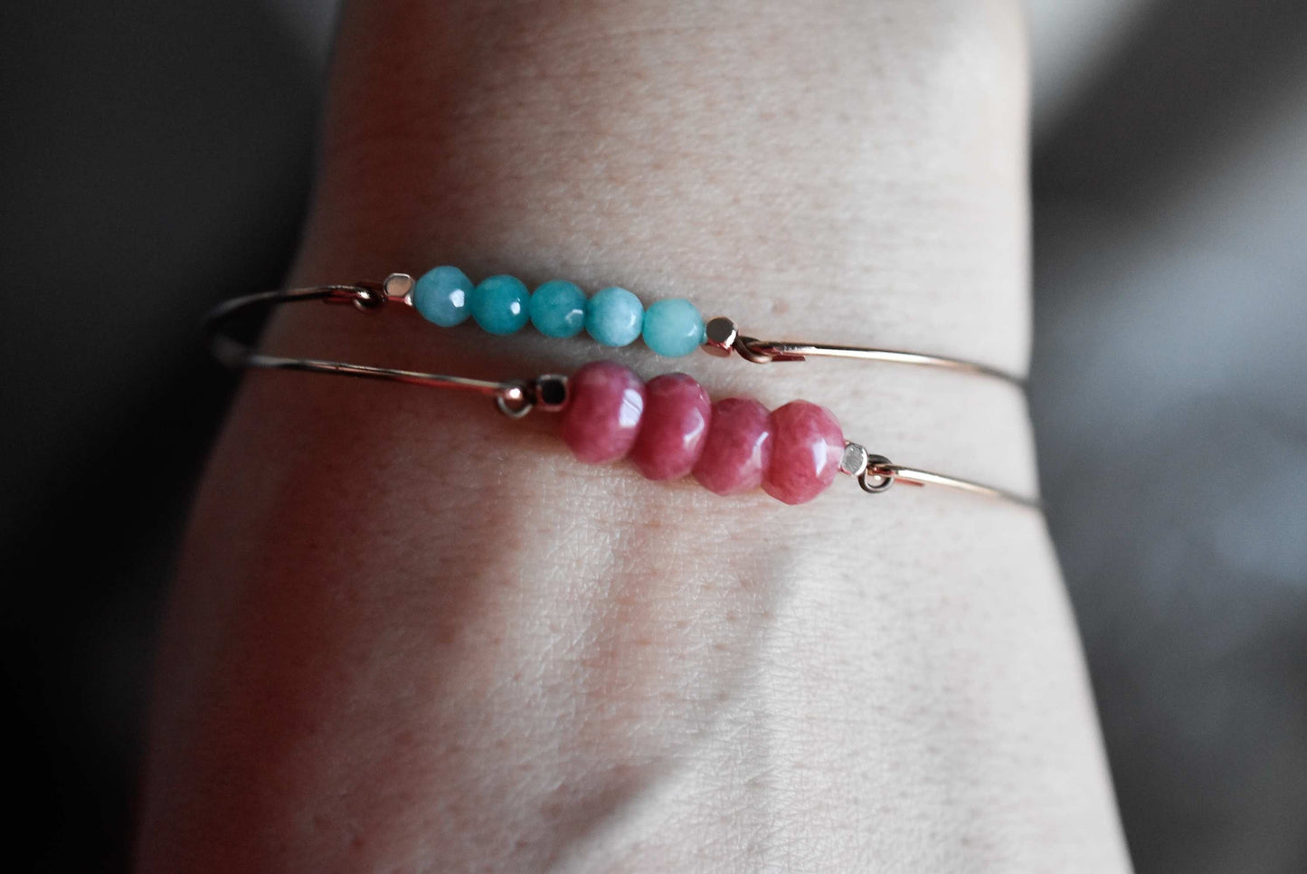 Jade Rondelle Bangle - Rosegold Gold Plated Pomegranate Red Gemstone…