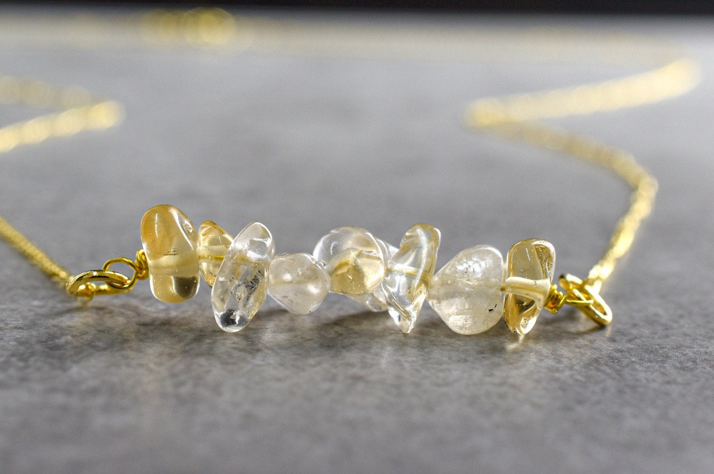Citrine Gold Chain - 925 Sterling Gold Plated Minimalist Gemstone…