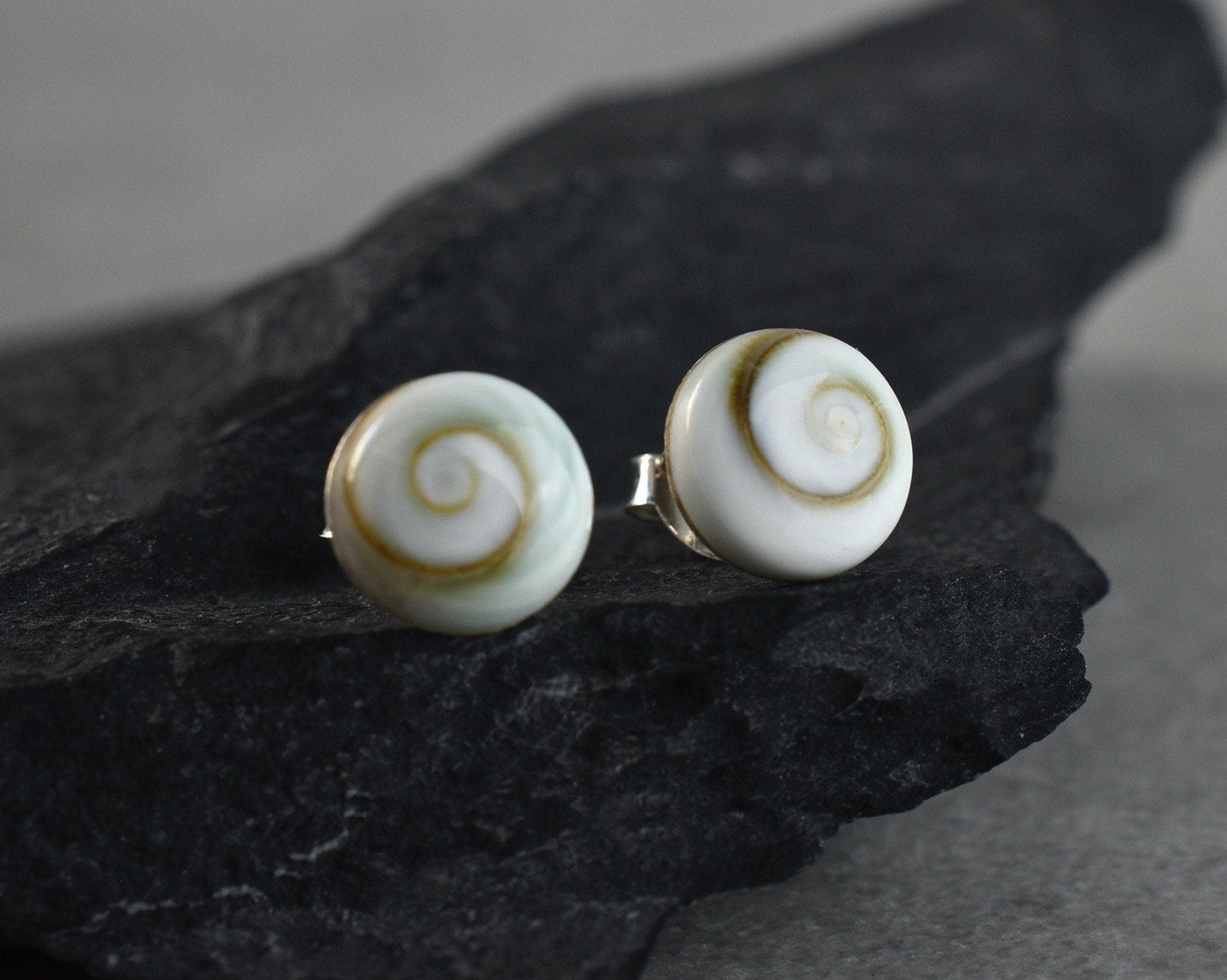 Shiva Eyes Mini Stud Earrings - 925 Sterling Silver Minimalist Shell…