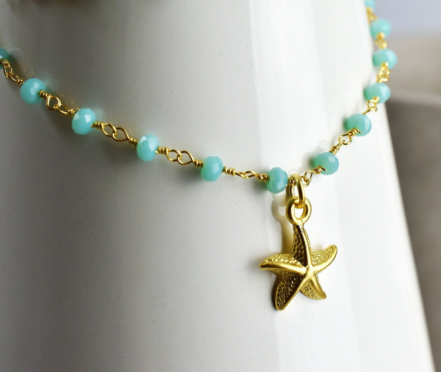 Chalcedon Seeds Gold Necklace - Gold Plated Gem Rondelles Maritime Chain