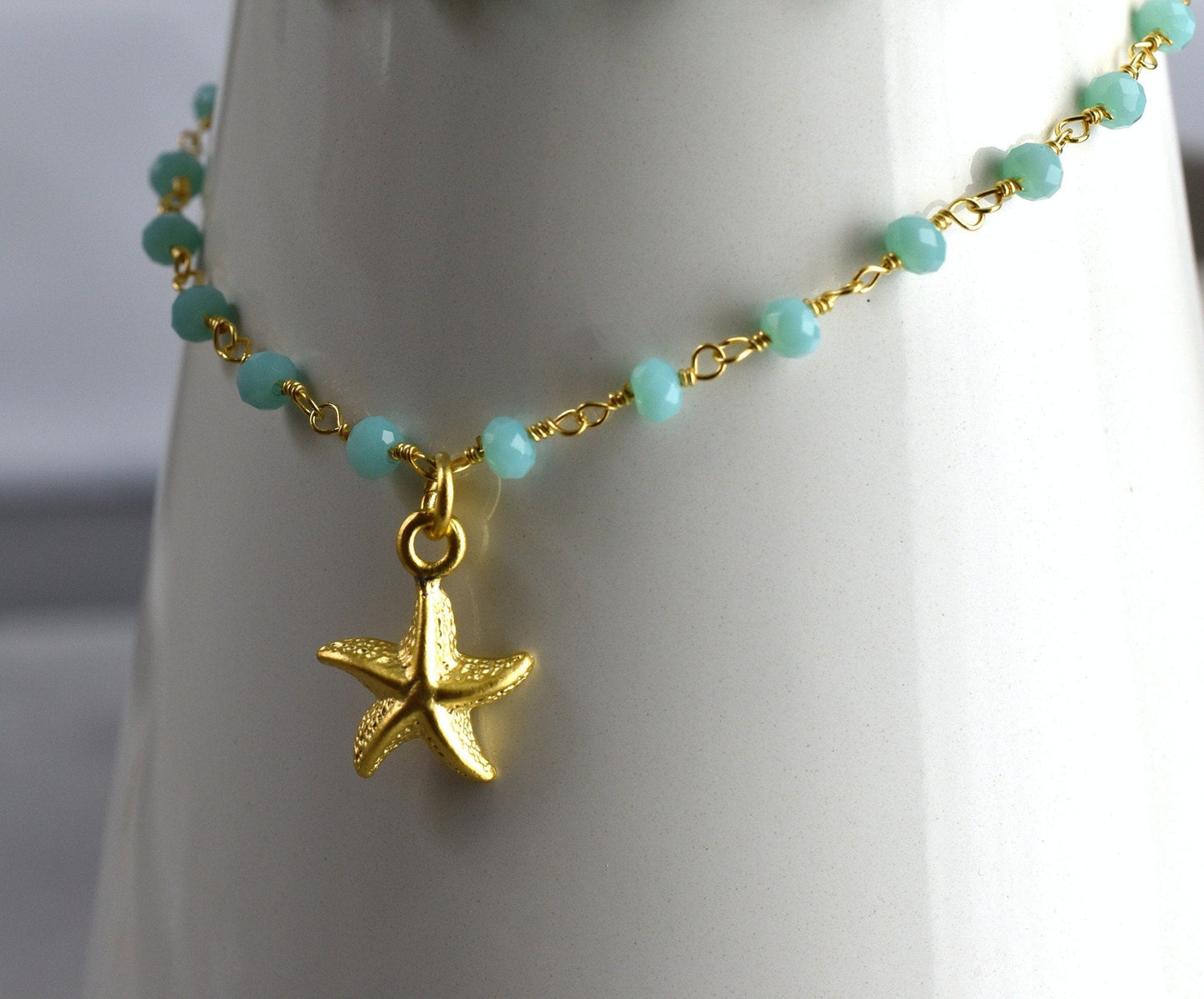Chalcedon Seeds Gold Necklace - Gold Plated Gem Rondelles Maritime Chain
