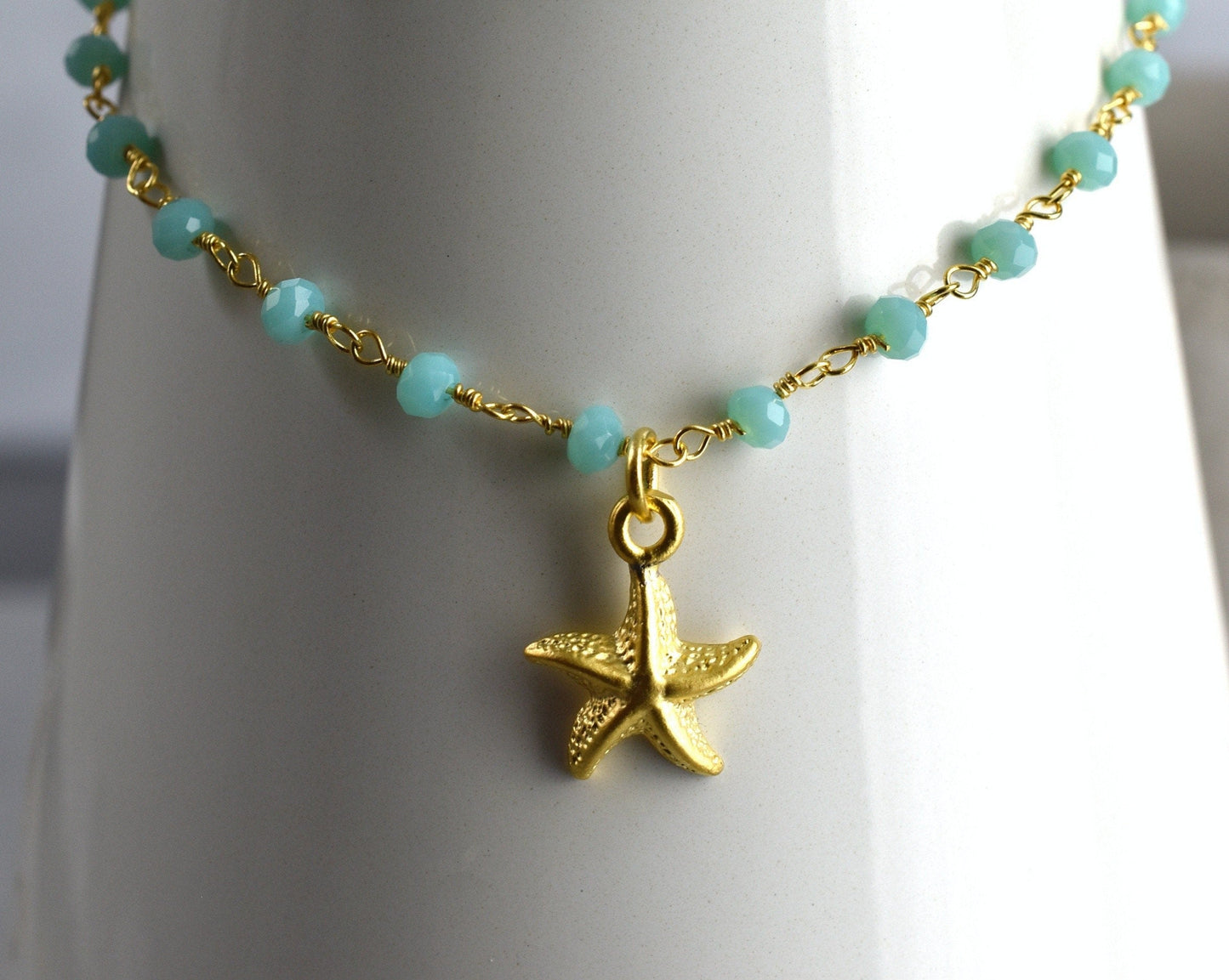 Chalcedon Seeds Gold Necklace - Gold Plated Gem Rondelles Maritime Chain
