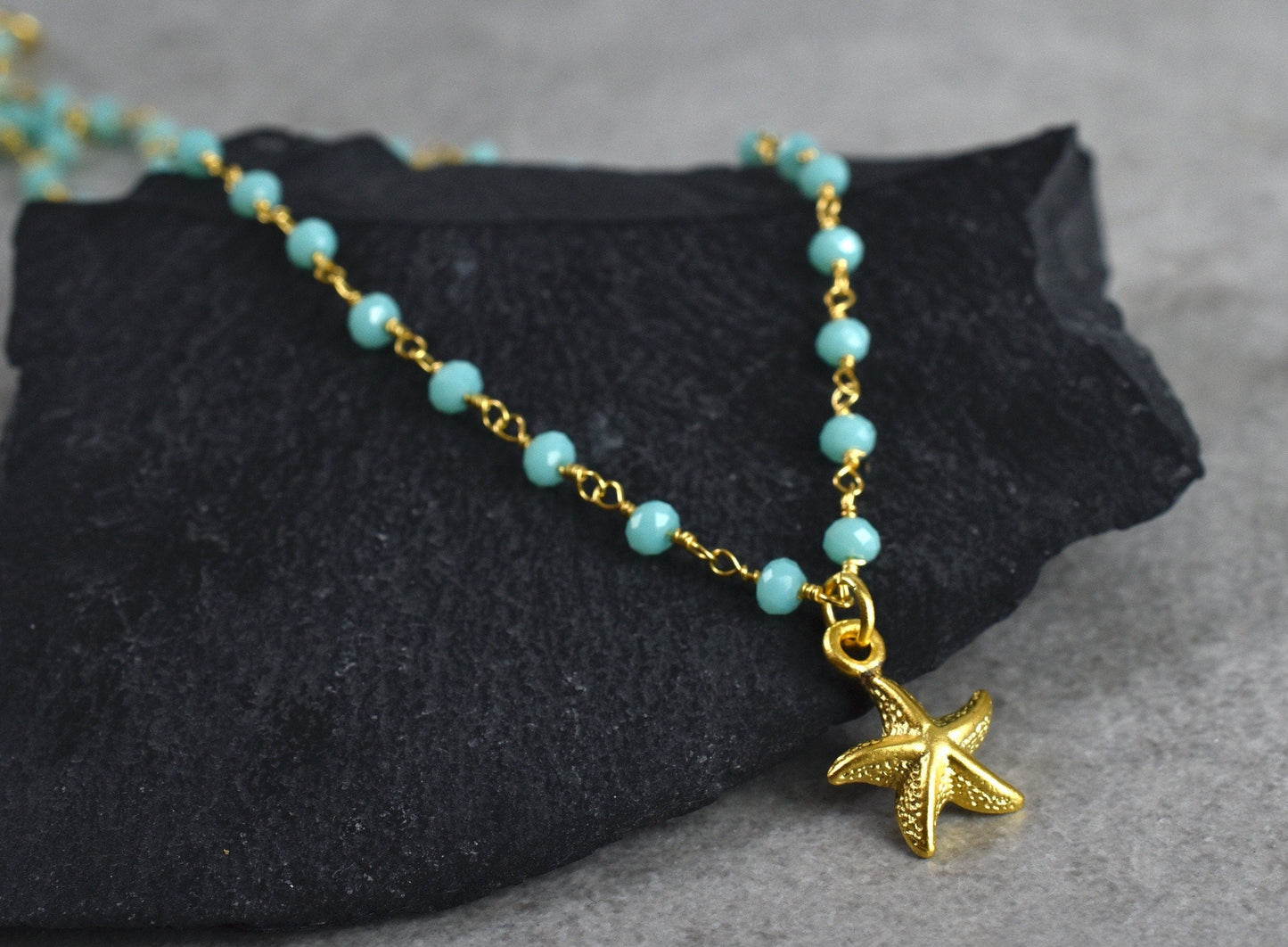 Chalcedon Seeds Gold Necklace - Gold Plated Gem Rondelles Maritime Chain